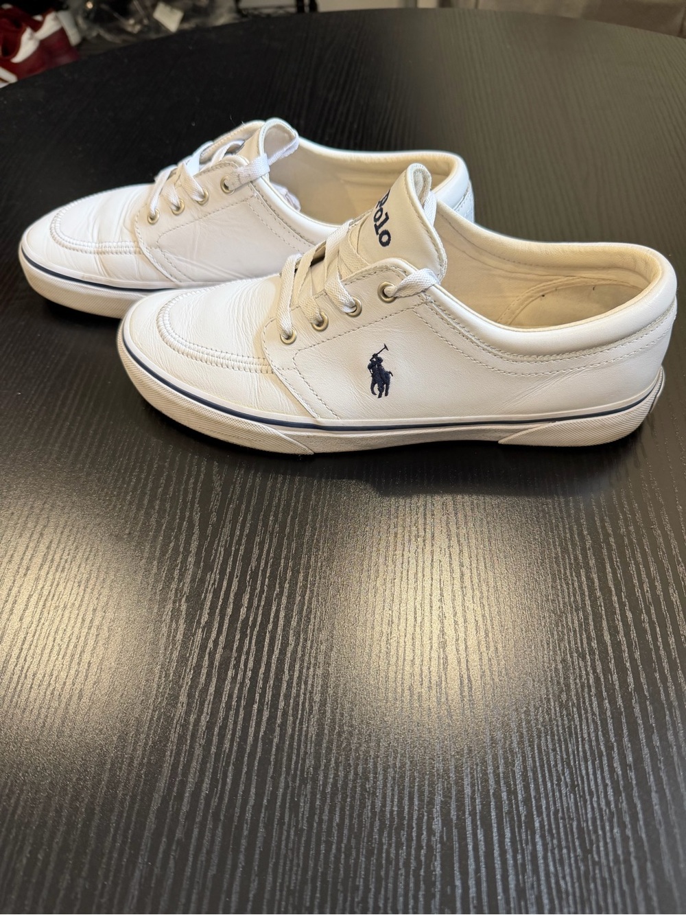 Polo by Ralph Lauren White Leather Low-Top Sneakers with Navy Logo